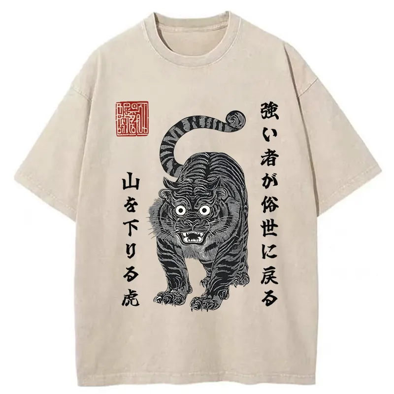 Tokyo-Tiger Born Wild Back Strong Tiger Washed T-Shirt