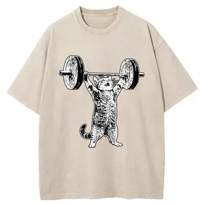 Tokyo-Tiger Kitten Workout Gym Funny Washed T-Shirt