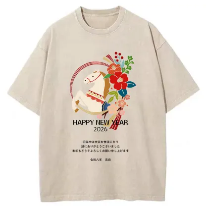Tokyo-Tiger Happy New Year Fire Horse Washed T-Shirt