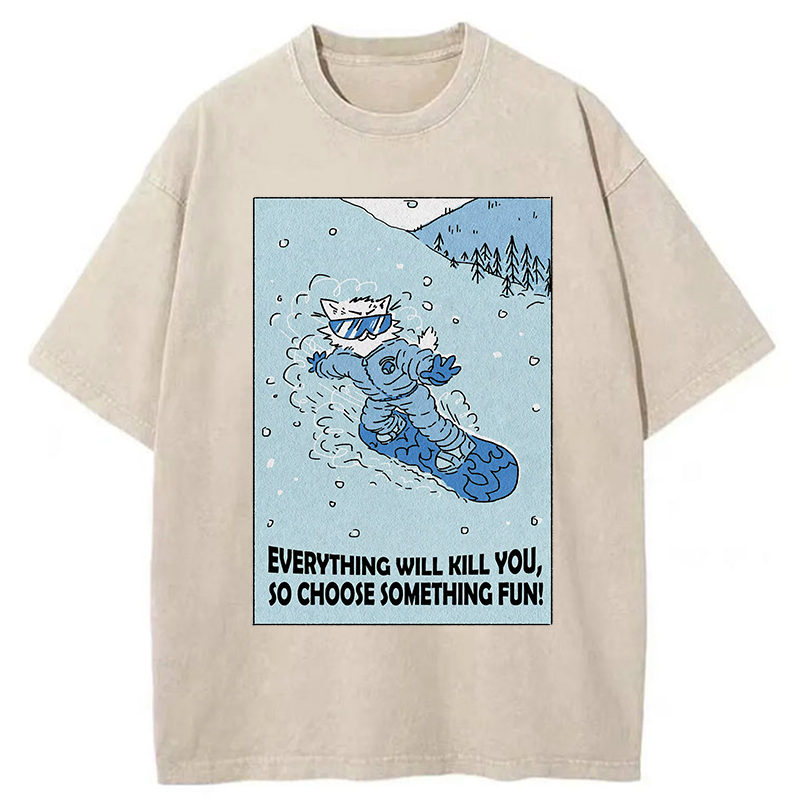 Tokyo-Tiger Skiing Expert Cat Washed T-Shirt
