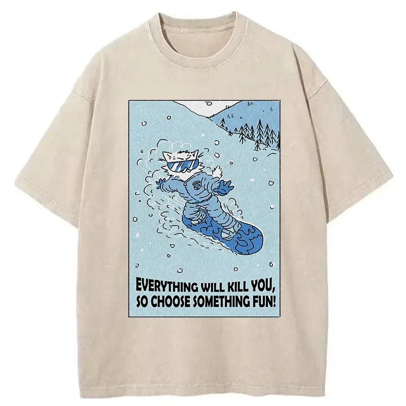 Tokyo-Tiger Skiing Expert Cat Washed T-Shirt