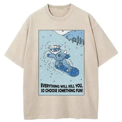 Tokyo-Tiger Skiing Expert Cat Washed T-Shirt