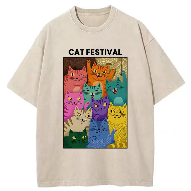 Tokyo-Tiger Colorful Cats Festival Washed T-Shirt