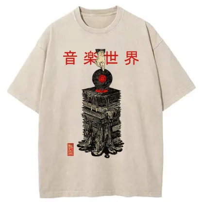 Tokyo-Tiger Retro Music Records Washed T-Shirt