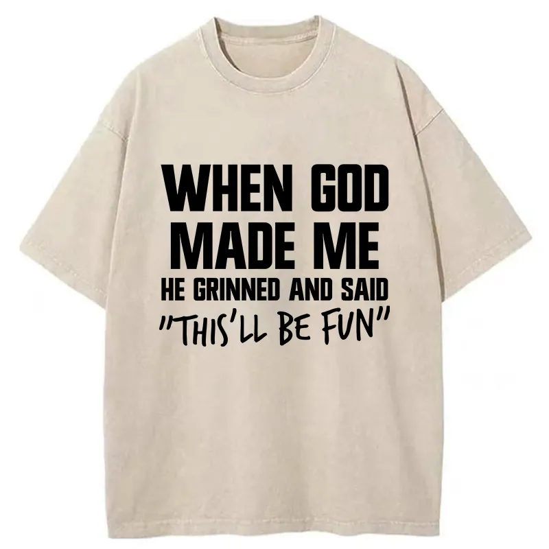 Tokyo-Tiger God Made Me Funny Washed T-Shirt