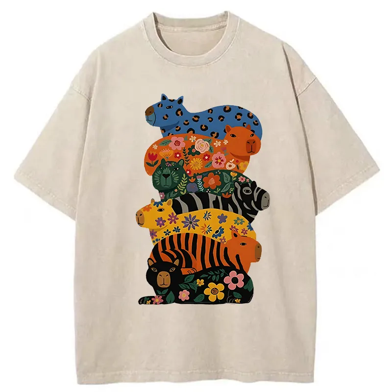 Tokyo-Tiger Cute Colorful Capybaras Washed T-Shirt