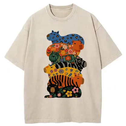Tokyo-Tiger Cute Colorful Capybaras Washed T-Shirt