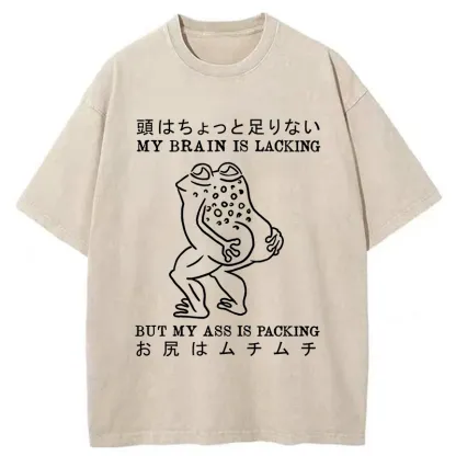Tokyo-Tiger Brain Is Lacking Frog Meme Washed T-Shirt