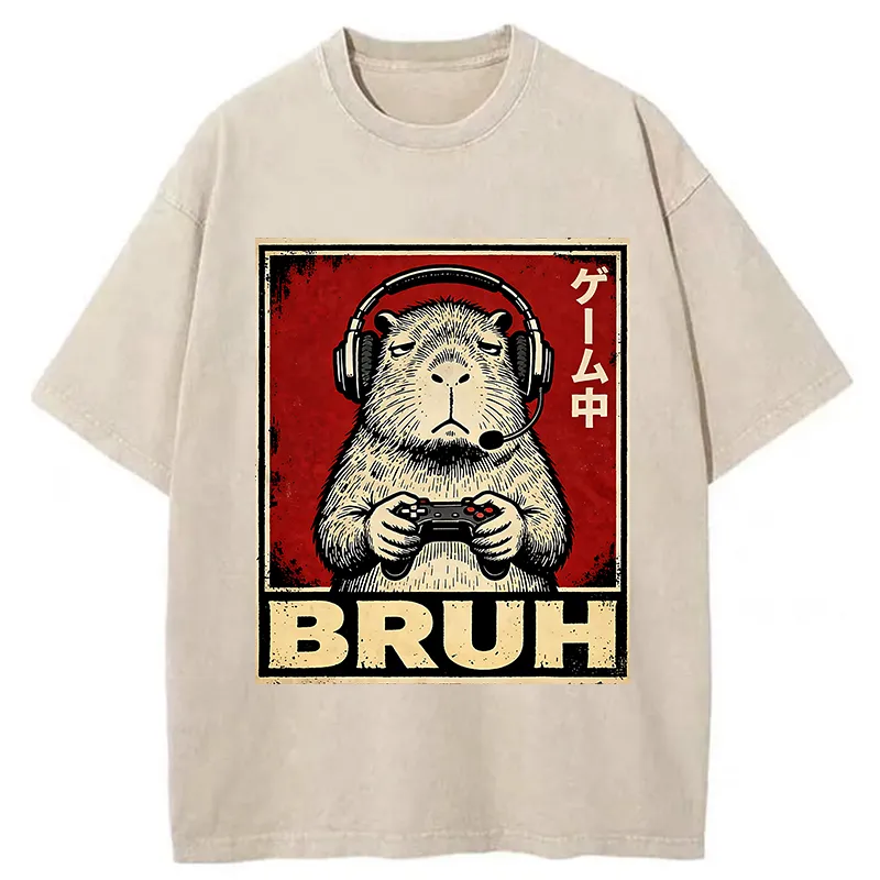Tokyo-Tiger Funny Capybara Playing Games Washed T-Shirt