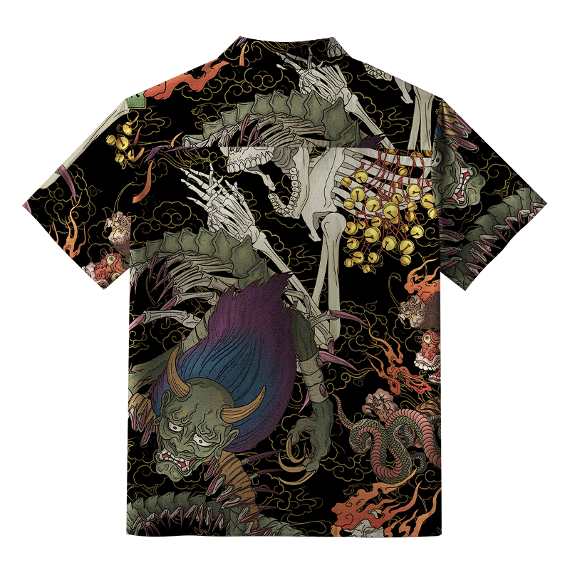 Tokyo-Tiger Japanese Yokai And Skeletons Aloha Hawaiian Shirt