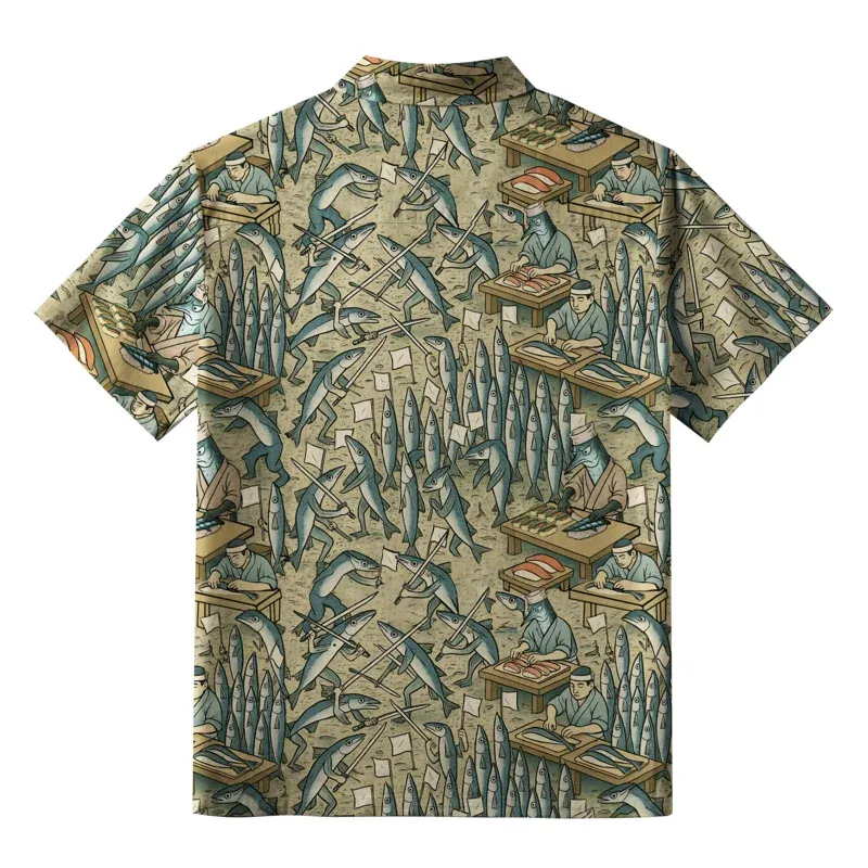 Tokyo-Tiger Funny Sushi Making Button-up Shirt