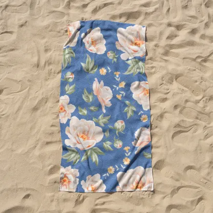 Tokyo-Tiger Flowers In The Waves Beach Towel