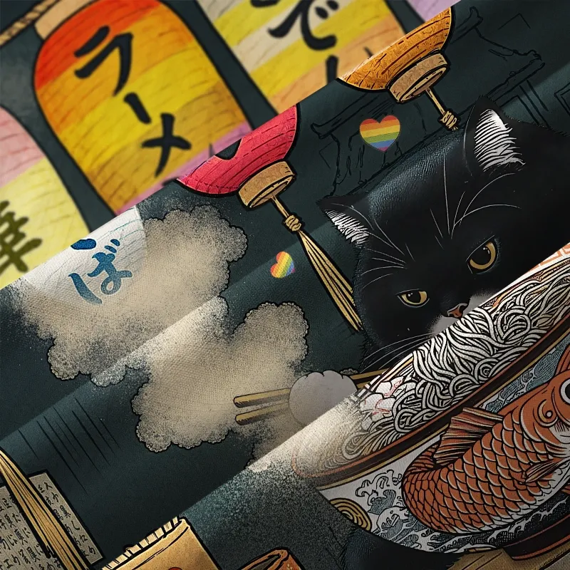 Tokyo-Tiger Pride Fat Cat Eating Ramen Aloha Hawaiian Shirt