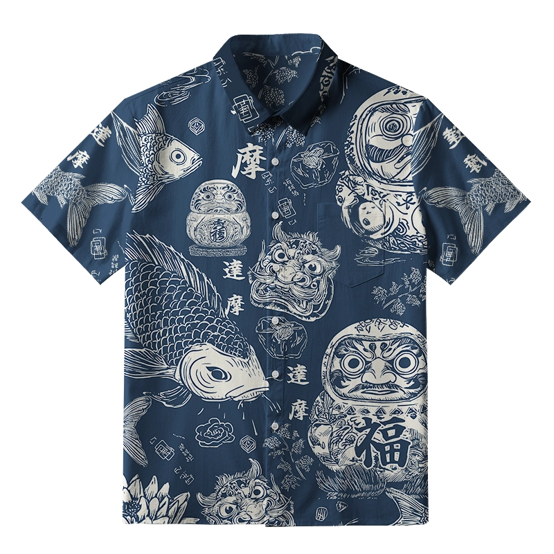 Tokyo-Tiger Daruma And Koi Button-up Shirt