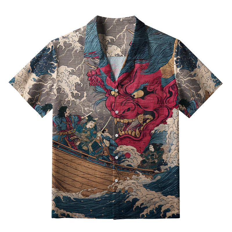 Tokyo-Tiger Demon And Samurai At Sea Aloha Hawaiian Shirt