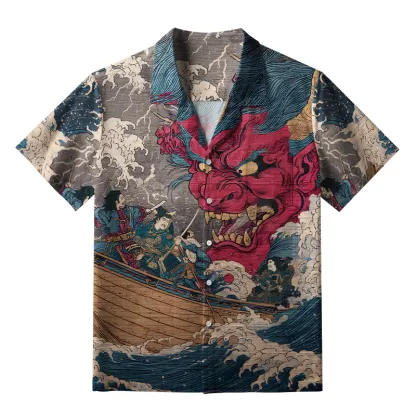 Tokyo-Tiger Demon And Samurai At Sea Aloha Hawaiian Shirt