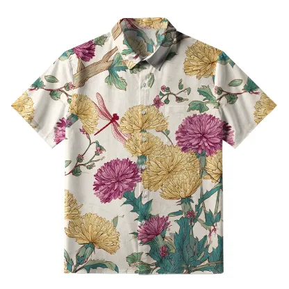 Tokyo-Tiger Vivid Chrysanthemums In Nature Button-up Shirt