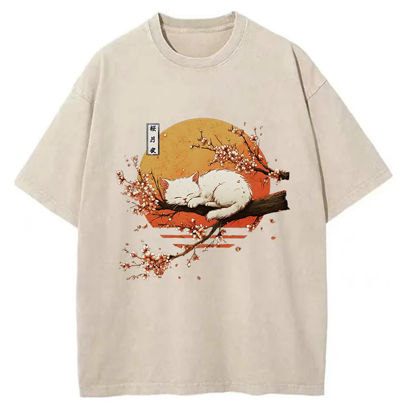 Tokyo-Tiger Cat Sakura Washed T-Shirt