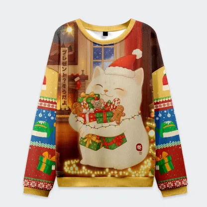Tokyo-Tiger Cat Holding Gift Christmas Ugly Sweatshirt