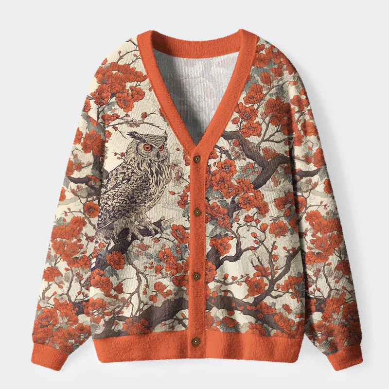 Tokyo-Tiger Owl And Plum Blossom Ugly Cardigan Sweater