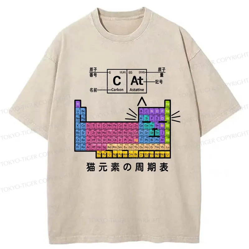 Tokyo-Tiger Cat Periodic Table Of Elements Washed T-Shirt