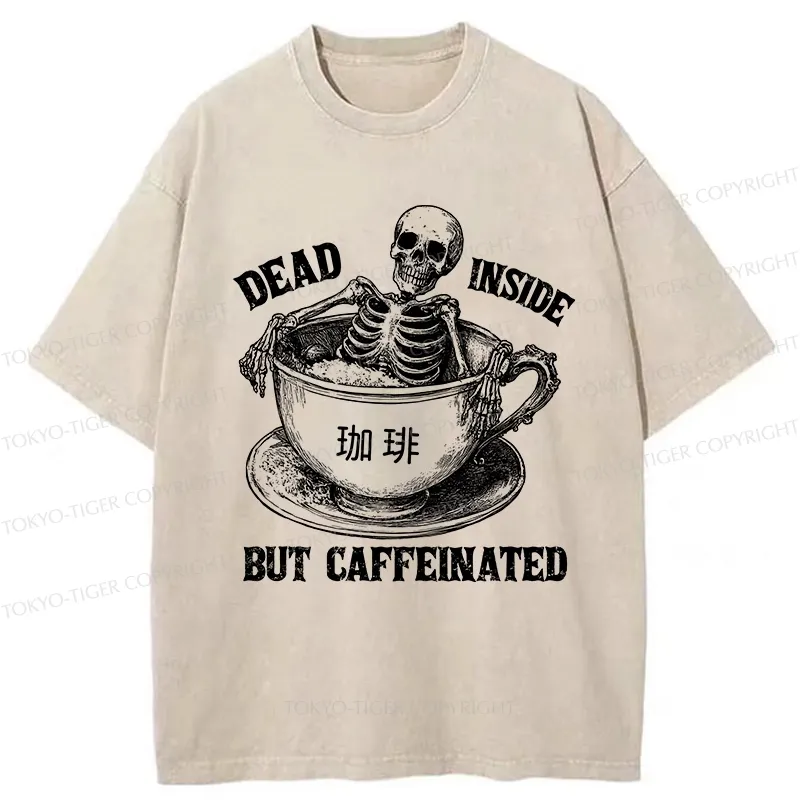 Tokyo-Tiger Funny Skeleton In Coffee Washed T-Shirt