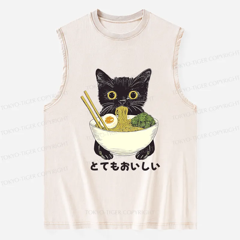 Tokyo-Tiger Ramen Lover Cute Cat Washed Tank Sale
