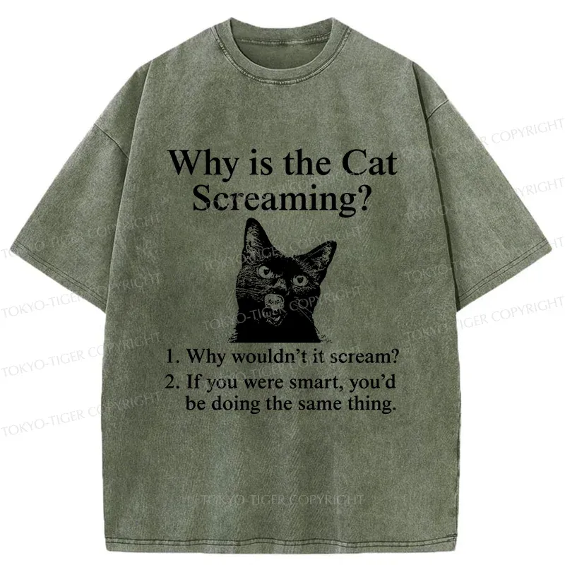 Tokyo-Tiger Reasons Why Cat Scream Washed T-Shirt