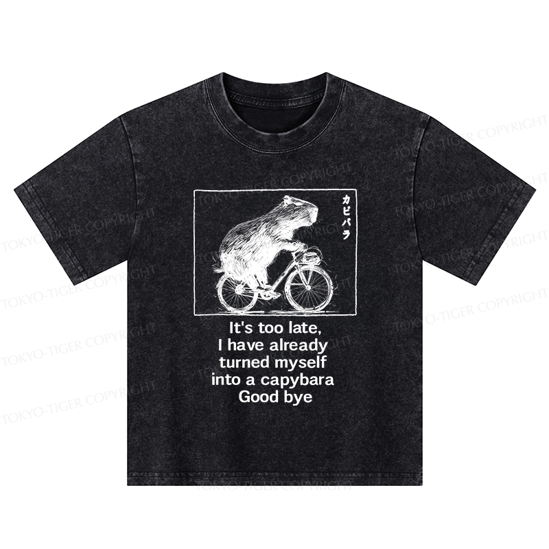 Tokyo-Tiger Funny Capybara Riding A Bicycle Kids Washed T-Shirt
