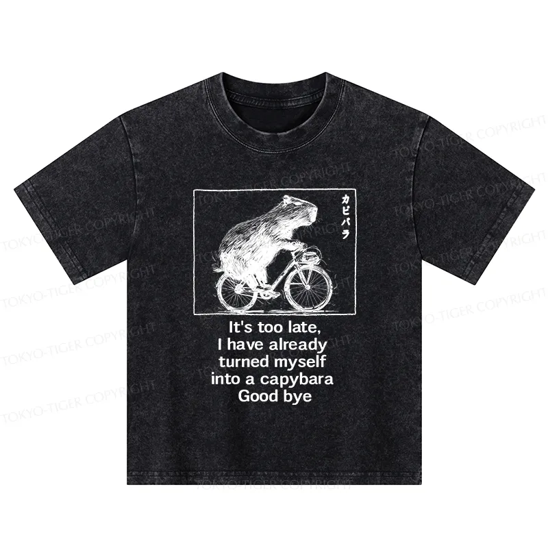 Tokyo-Tiger Funny Capybara Riding A Bicycle Kids Washed T-Shirt