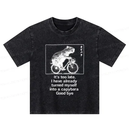 Tokyo-Tiger Funny Capybara Riding A Bicycle Kids Washed T-Shirt