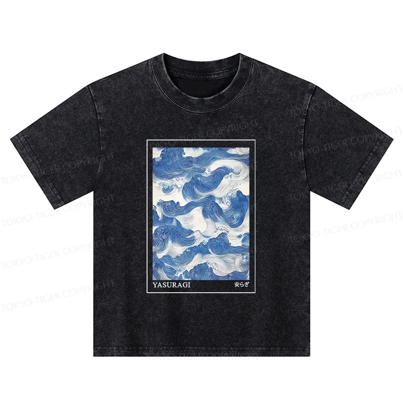 Tokyo-Tiger Japanese Retro Art Wave Kids Washed T-Shirt