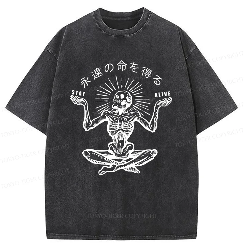 Tokyo-Tiger Stay Alive Skeleton Washed T-Shirt