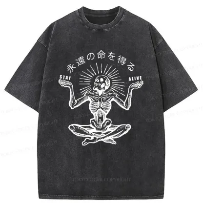 Tokyo-Tiger Stay Alive Skeleton Washed T-Shirt