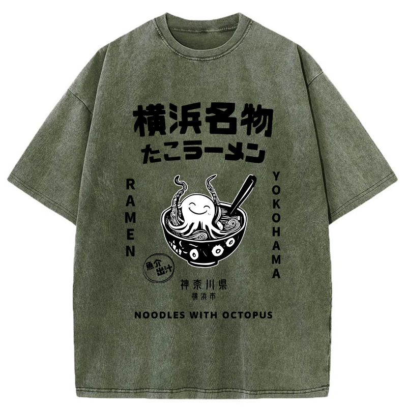 Tokyo-Tiger Yokohama Specialty Octopus Ramen Washed T-Shirt