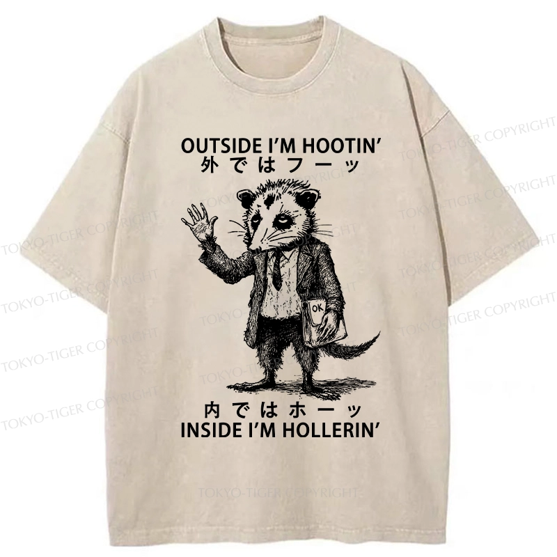 Tokyo-Tiger Funny Hootin' And Hollerin' Possum Washed T-Shirt