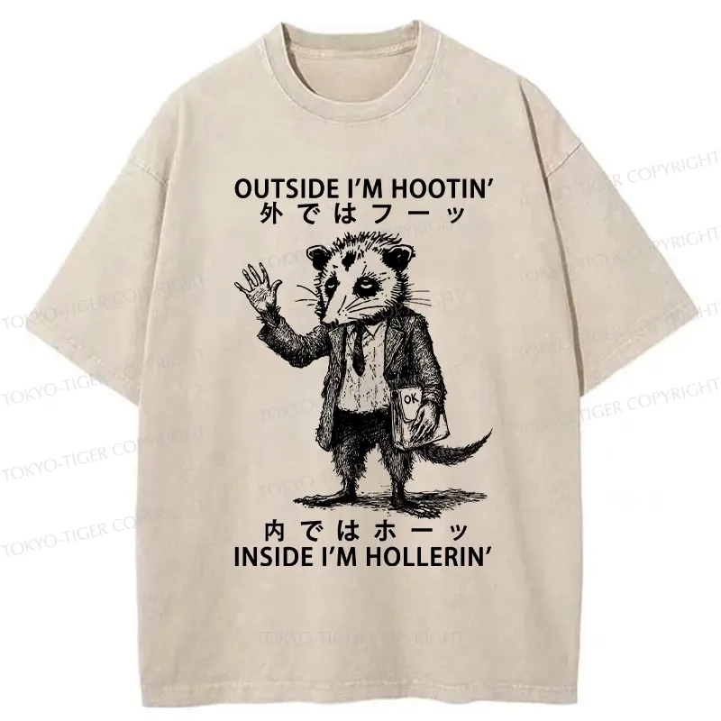 Tokyo-Tiger Funny Hootin' And Hollerin' Possum Washed T-Shirt