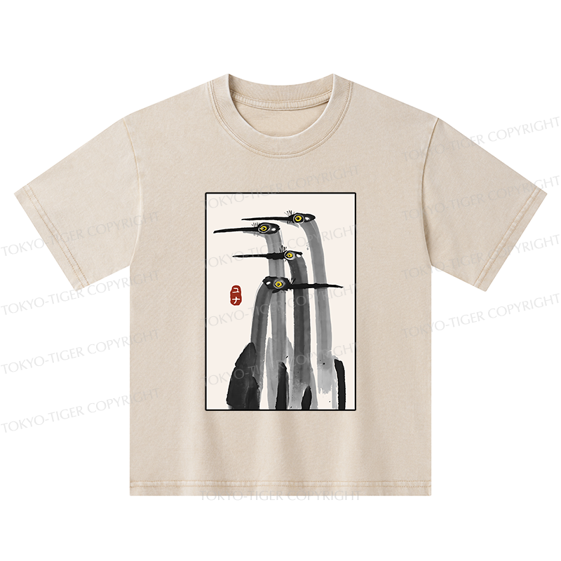 Tokyo-Tiger Japanese Crane Poster Kids Washed T-Shirt