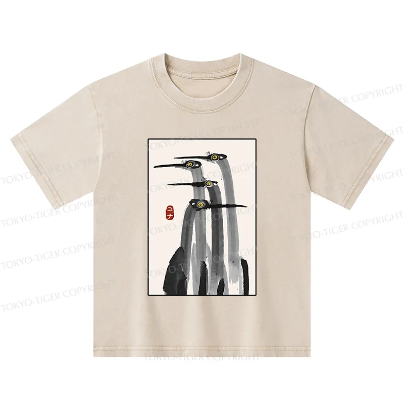 Tokyo-Tiger Japanese Crane Poster Kids Washed T-Shirt