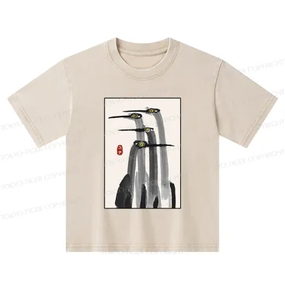 Tokyo-Tiger Japanese Crane Poster Kids Washed T-Shirt