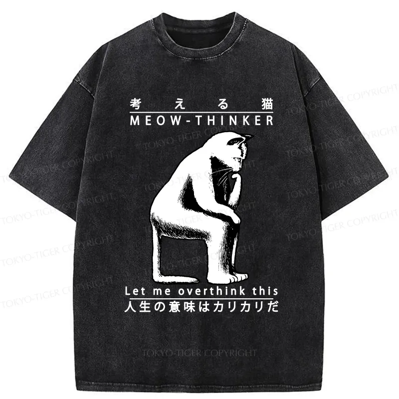 Tokyo-Tiger Funny Cat Thinker Washed T-Shirt