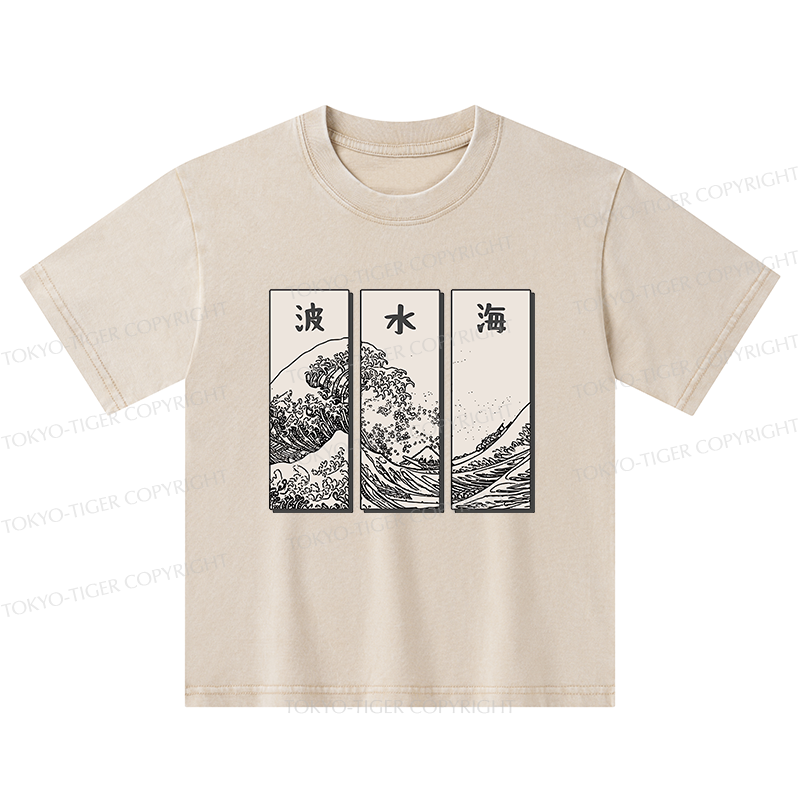 Tokyo-Tiger Japanese Art Wave Kids Washed T-Shirt