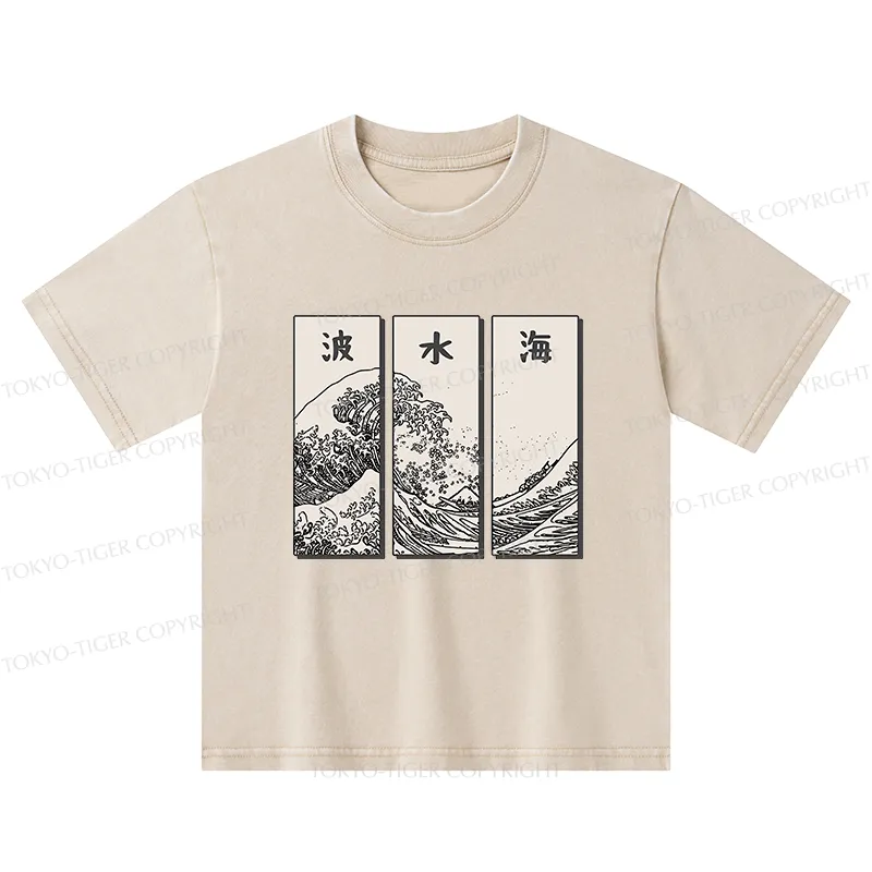 Tokyo-Tiger Japanese Art Wave Kids Washed T-Shirt