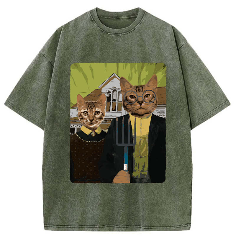 Tokyo-Tiger American Gothic Cat Washed T-Shirt