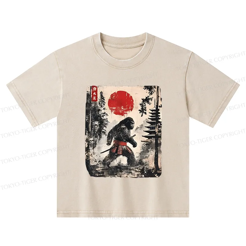 Tokyo-Tiger Japanese Samurai Bigfoot Kids Washed T-Shirt
