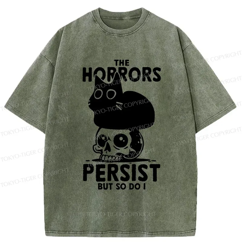 Tokyo-Tiger Cat And Skull Washed T-Shirt