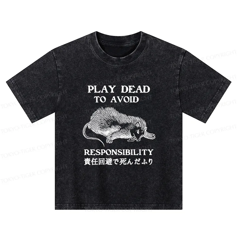 Tokyo-Tiger Play Dead To Avoid Responsibility Kids Washed T-Shirt