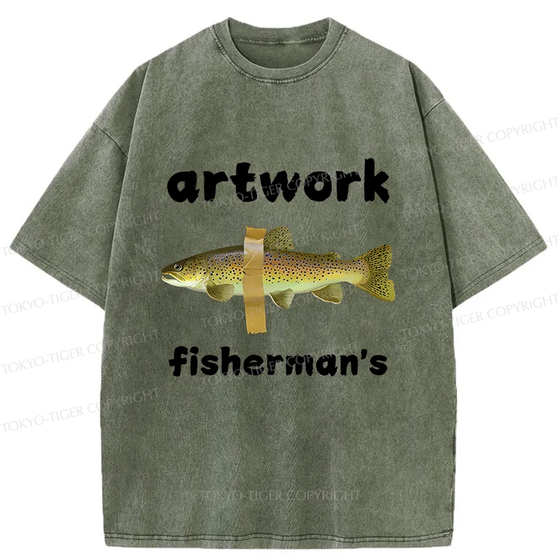 Tokyo-Tiger Interesting Fish Art Washed T-Shirt
