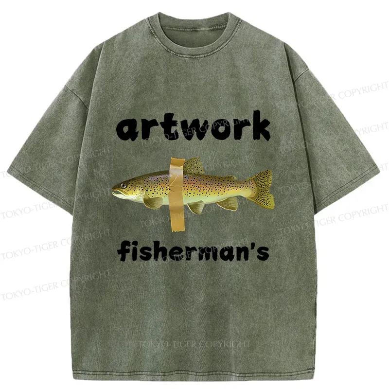 Tokyo-Tiger Interesting Fish Art Washed T-Shirt