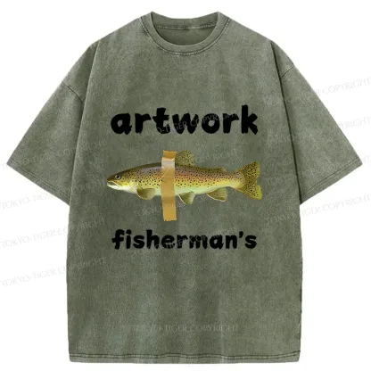 Tokyo-Tiger Interesting Fish Art Washed T-Shirt